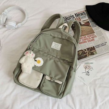 Kylethomasw  Girls School Bags for Teenagers Student Backpack Women Nylon Soft Patchwork Bookbag Teen Panelled Flowers Casual Schoolbag Black